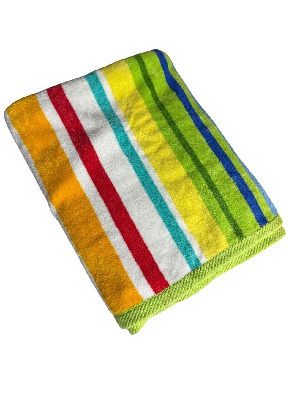 Oversized Bright Multicolor Striped Beach Towel - Green, Yellow, Aqua, Red, Blue